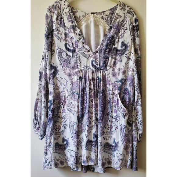 Free People Dresses & Skirts - Free People Rain Or Shine Lace Up Mini Dress Ivory Paisley Womens XS